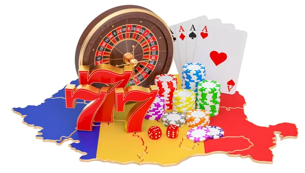 Καζίνο και τυχερά παιχνίδια βιομηχανία στη Ρουμανία concept, 3d rendering — Φωτογραφία Αρχείου