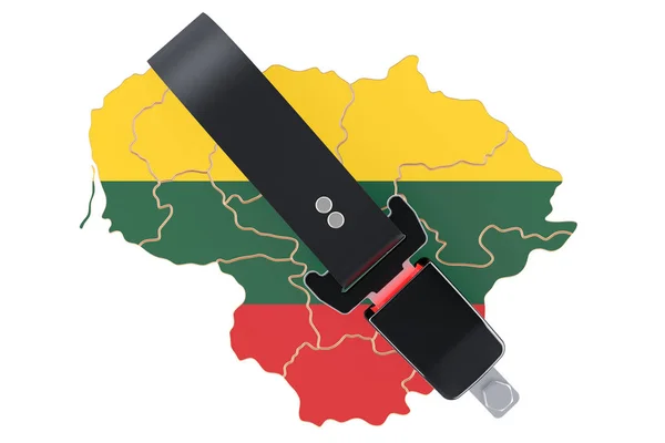 Mapa lituano con cinturón de seguridad. Seguridad y protección o seguro — Foto de Stock