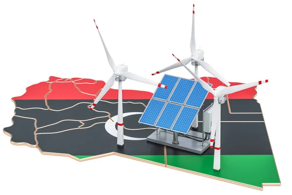 Obnovitelné zdroje energie a udržitelný rozvoj v Libyi, koncepce. — Stock fotografie