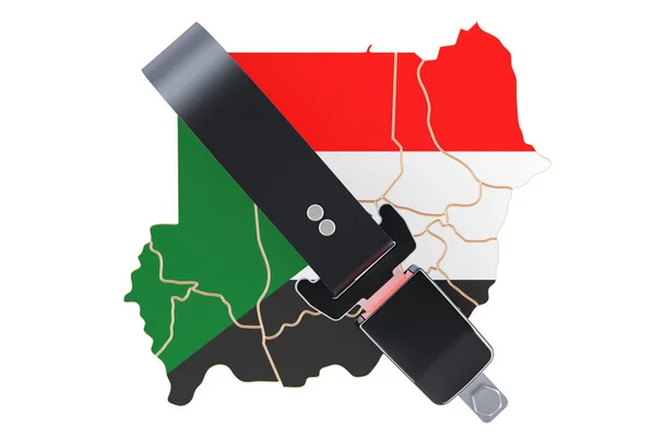 Sudanese map with safety belt. Security and protect or insurance — Stock Photo, Image