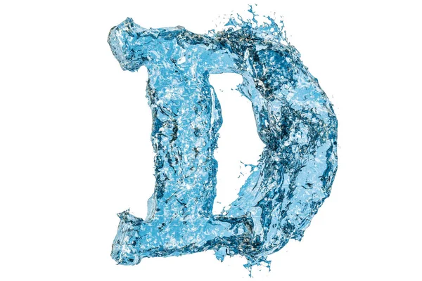 Vodní písmeno D, vykreslování 3d objektů — Stock fotografie