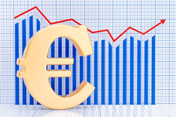 Euro-Symbol mit wachsendem Diagramm. 3D-Darstellung — Stockfoto