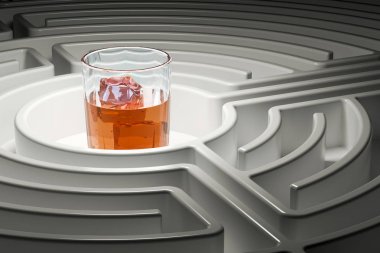 Alkolizm kavramı. Alkol içki içine labirent anne ile cam