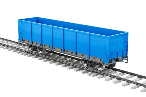 Blue empty freight wagon on the railway, 3D rendering — Stock Photo, Image