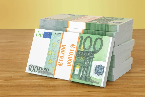 De verpakkingen van de euro op de houten tafel. 3D-rendering — Stockfoto