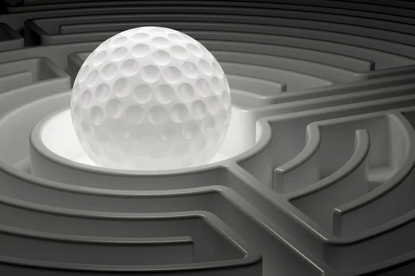 Golf labdát a labirintus-labirintus. 3D-leképezés — Stock Fotó