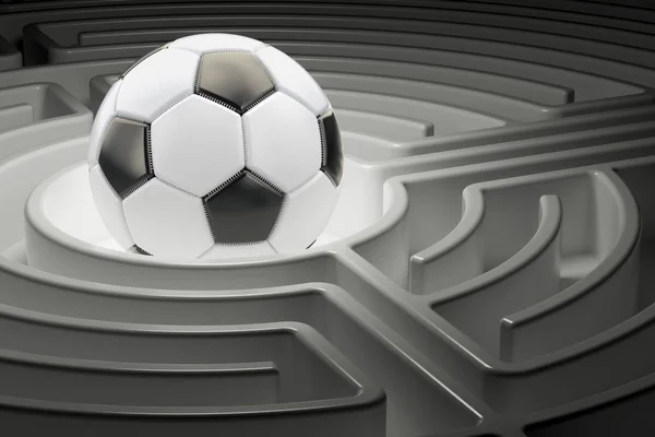 Soccer ball inside labyrinth maze. 3D rendering