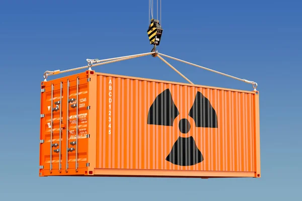 Frachtcontainer mit radioaktivem Abfallkonzept. 3D-Darstellung — Stockfoto