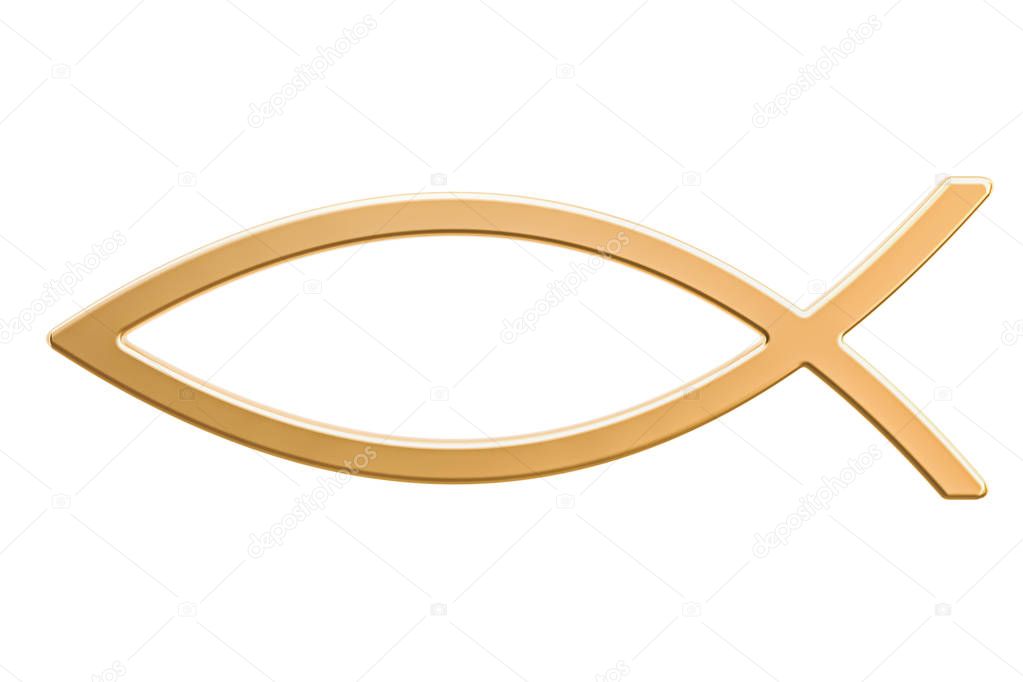 Ichthys or Jesus fish, symbol. 3D rendering