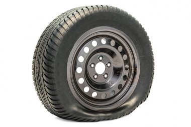 Punctured car wheel, flat tire. 3D rendering clipart