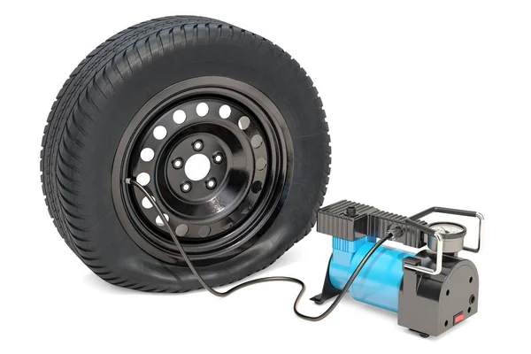 Compressor de ar elétrico portátil do carro com roda do carro da perfuração, 3D — Fotografia de Stock