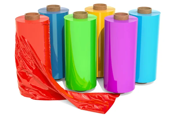 Set of colored wrapping plastic stretch films, 3D rendering — Stock Photo, Image