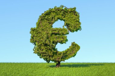 Para ağacını bir euro simgesi üzerinde yeşil çim agains şeklinde