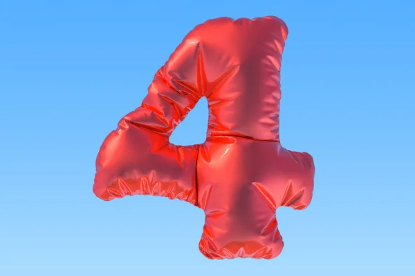 Numéro 4, ballon rouge dans le ciel. rendu 3D — Photo