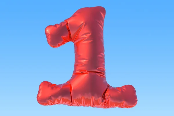Nummer 1, roter Folienballon am Himmel. 3D-Darstellung — Stockfoto