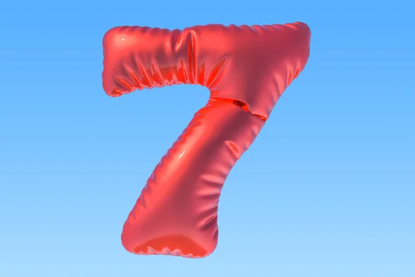 Número 7, balão vermelho no céu. Renderização 3D — Fotografia de Stock