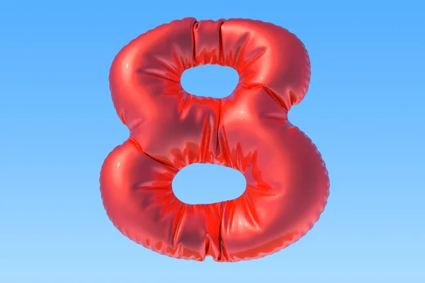 Nummer 8, rode folie ballon in de hemel. 3D-rendering — Stockfoto