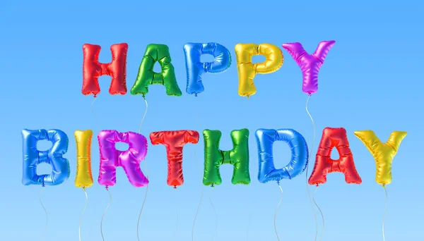 Happy Birthday inscription from multicolored balloons on the blu — Stock Photo, Image