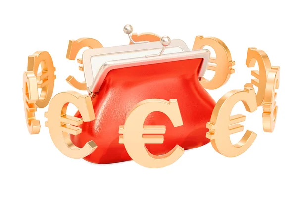 Гаманець з символами євро навколо, 3D рендеринг — стокове фото