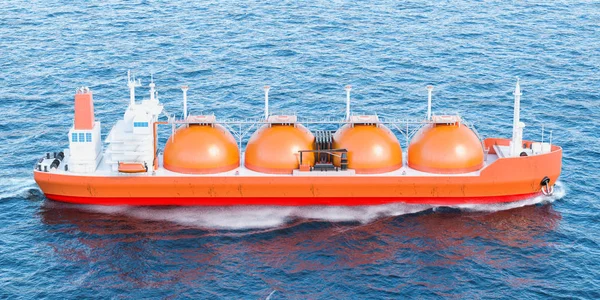 Gasfrachter, der im Meer segelt. 3D-Darstellung — Stockfoto