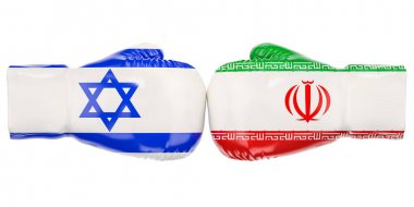Boks eldivenleri İsrail ve İran bayraklı. Hükümetler confli