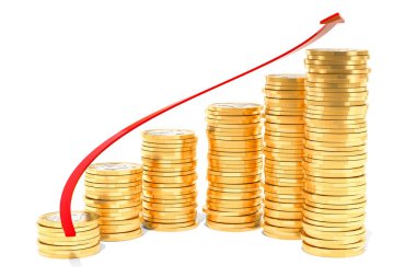 Sarmal merdiven euro coins büyüme kırmızı oklu dan 3d renderin