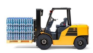 Su şişeleri ile ahşap palet shrink film t sarılmış