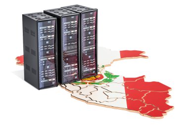 Veri Merkezi sunucular rafa Peru kavramı, 3d render 