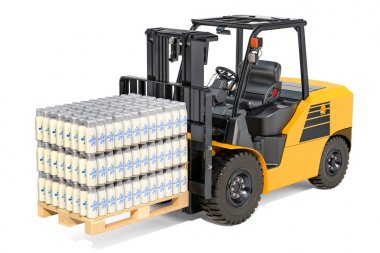 Paketleri cam süt şişeleri shrink film üzerinde forklift tr