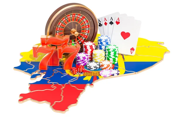 Casino y la industria del juego en Ecuador concepto, representación 3D — Foto de Stock