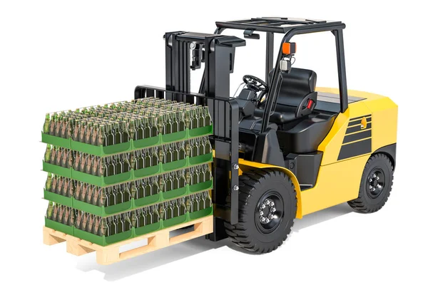 Wooden pallet with glass bottles wrapped in the shrink film on t — Stock Photo, Image