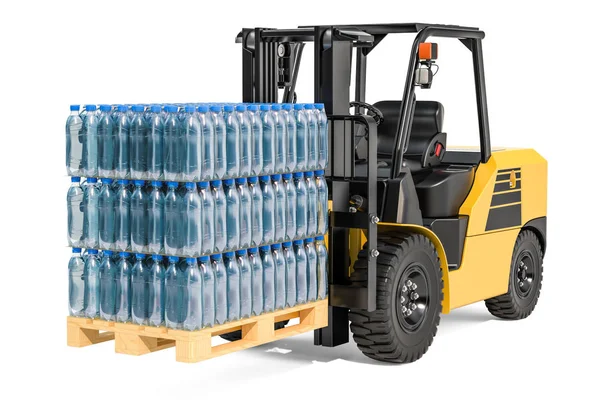 Wooden pallet with water bottles wrapped in the shrink film on t — Stock Photo, Image