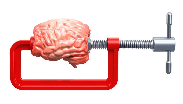 Abrazadera con cerebro humano. Renderizado 3D — Foto de Stock