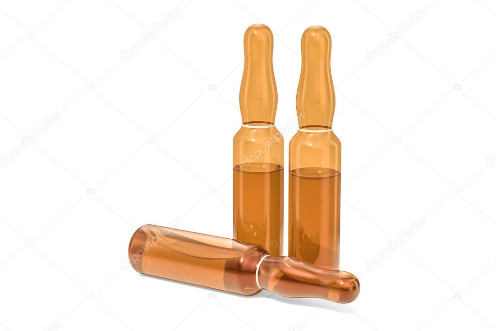 Ampoules with drug, medicine concept. 3D rendering