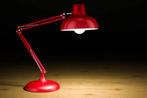 Świecące lampy biurko na drewnianym stole, renderowania 3d — Zdjęcie stockowe
