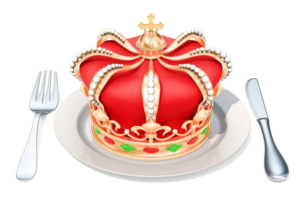 Plate with golden crown, 3D rendering — Stock Photo, Image
