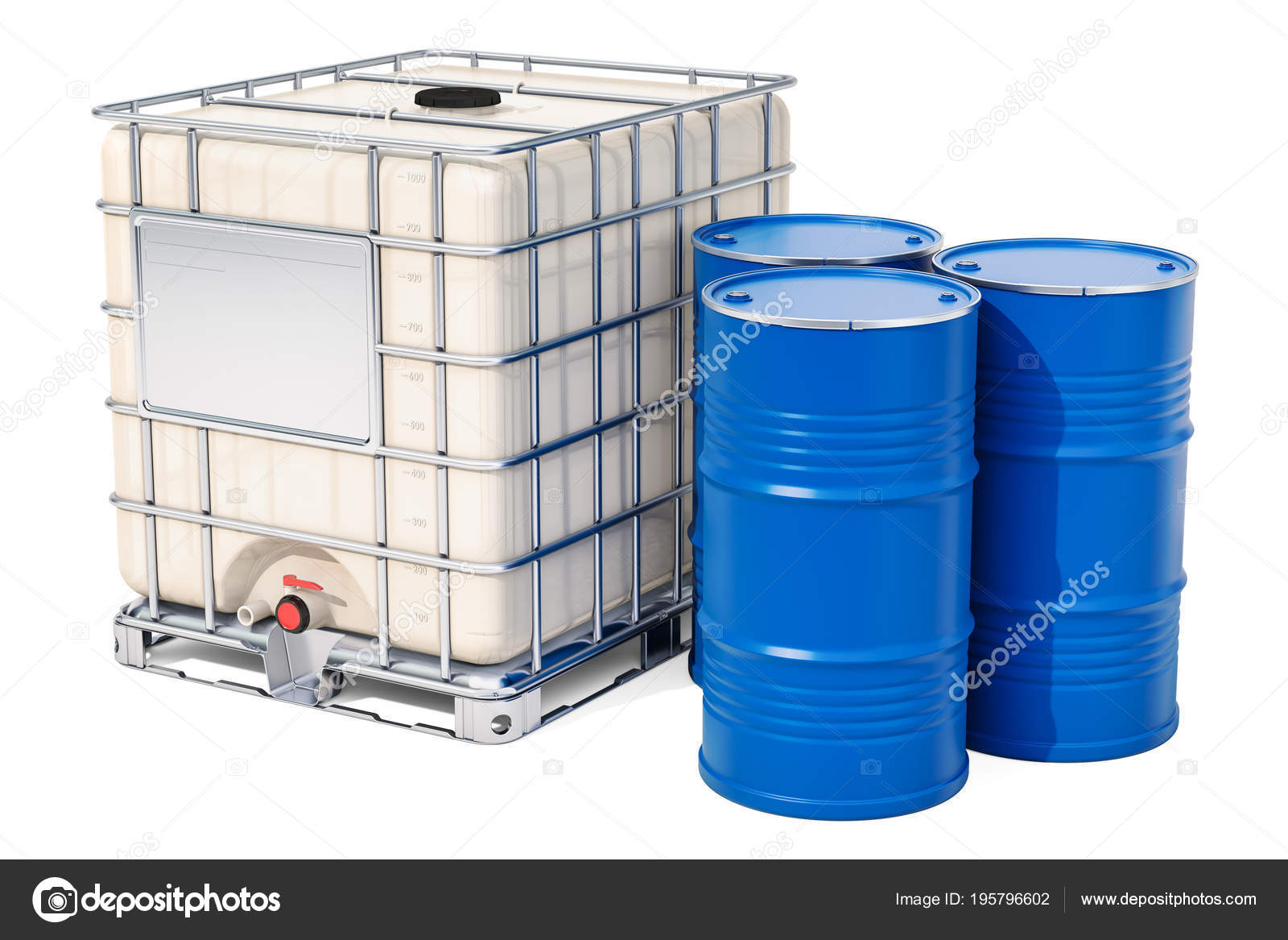 Intermediate Bulk Container Metallic Barrels Rendering Isolated White