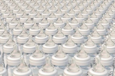 Arka plan bebek şişeleri, 3d render