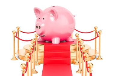 Kumbara, beyaz arka plan üzerinde izole 3d render ile podyum