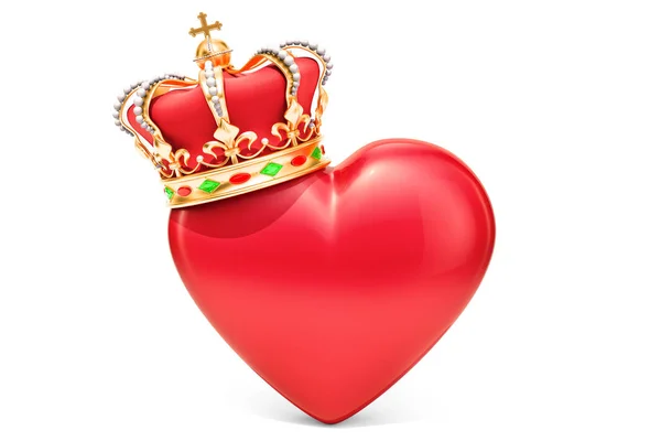 Herz Mit Goldener Krone Darstellung Isoliert Auf Weißem Hintergrund — Stockfoto