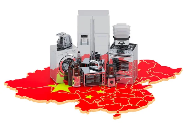 Küchen- und Haushaltsgeräte auf der Karte von China — Stockfoto