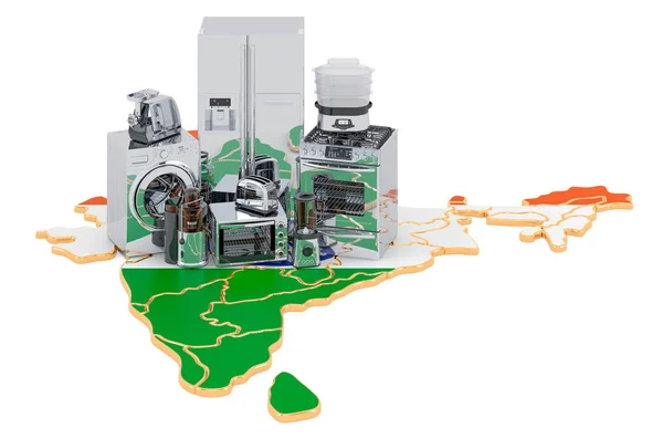 Kitchen and household appliance on the map of India — Stock Photo, Image