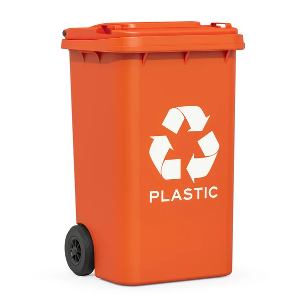 Plastik çöp için turuncu geri dönüşüm kutusu, 3D işleme — Stok fotoğraf