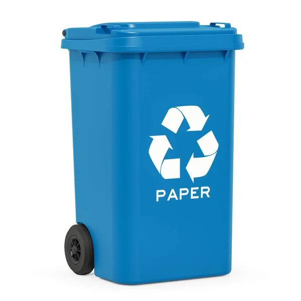 Papelera de reciclaje azul para residuos de papel, renderizado 3D —  Fotos de Stock