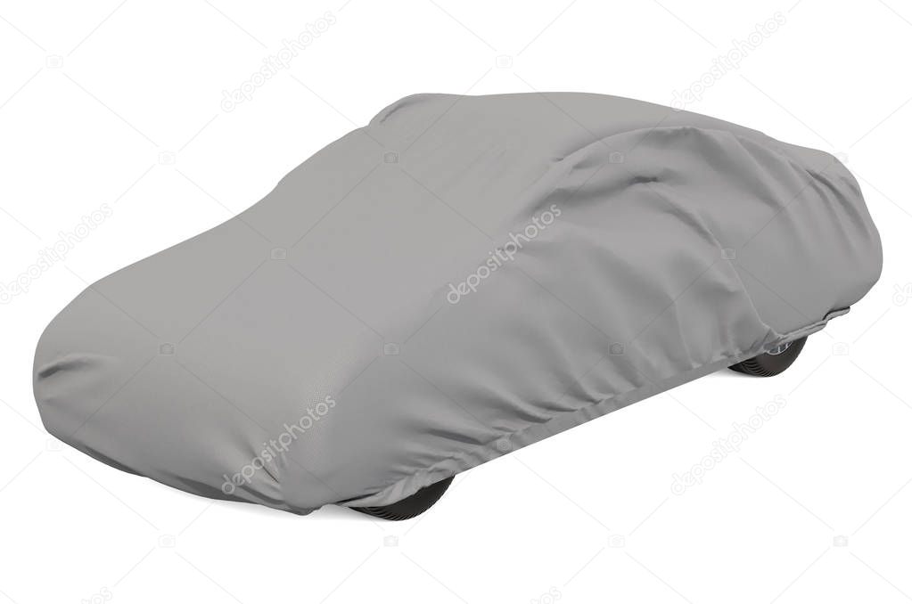 Car cover on the automobile, 3D rendering