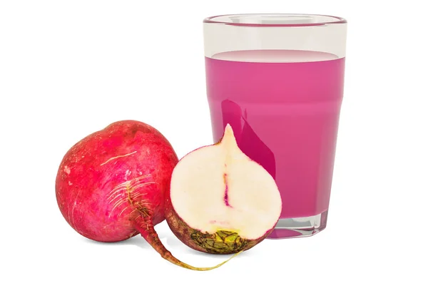 Glass of red radish juice with red radishes, 3D rendering — Stock Photo, Image