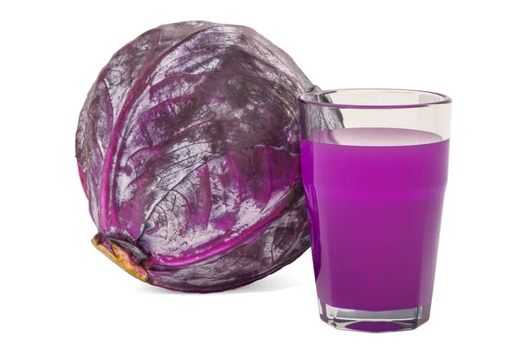 Glass of purple cabbage juice with purple cabbage, 3D rendering — Stock Photo, Image