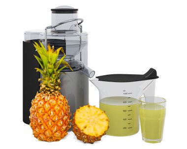 Pineapple juice with electric juicer, 3D rendering clipart