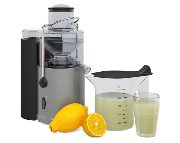 Lemon juice with electric juicer, 3D rendering — Stock Photo, Image
