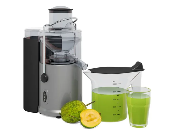 Feijoa juice with electric juicer, 3D rendering — Stock Photo, Image